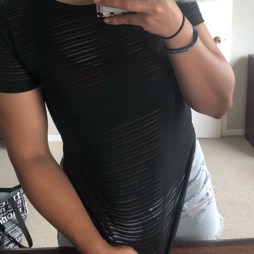 Stripped see through short sleeve